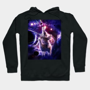 Laser Eyes Space Cat Riding Sloth Llama - Rainbow Hoodie